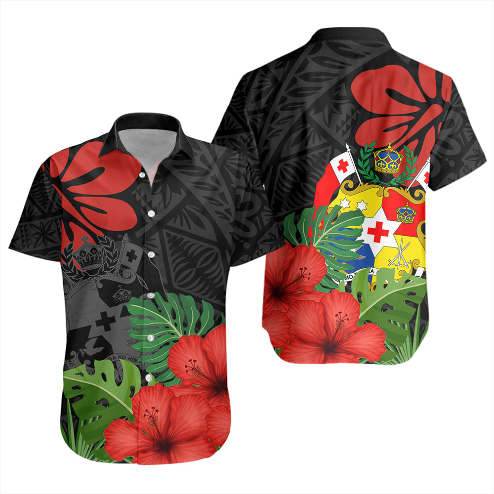 Tonga Short Sleeve Shirt Tonga Coat Of Arms Polynesian Hibiscus