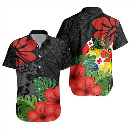 Tonga Short Sleeve Shirt Tonga Coat Of Arms Polynesian Hibiscus