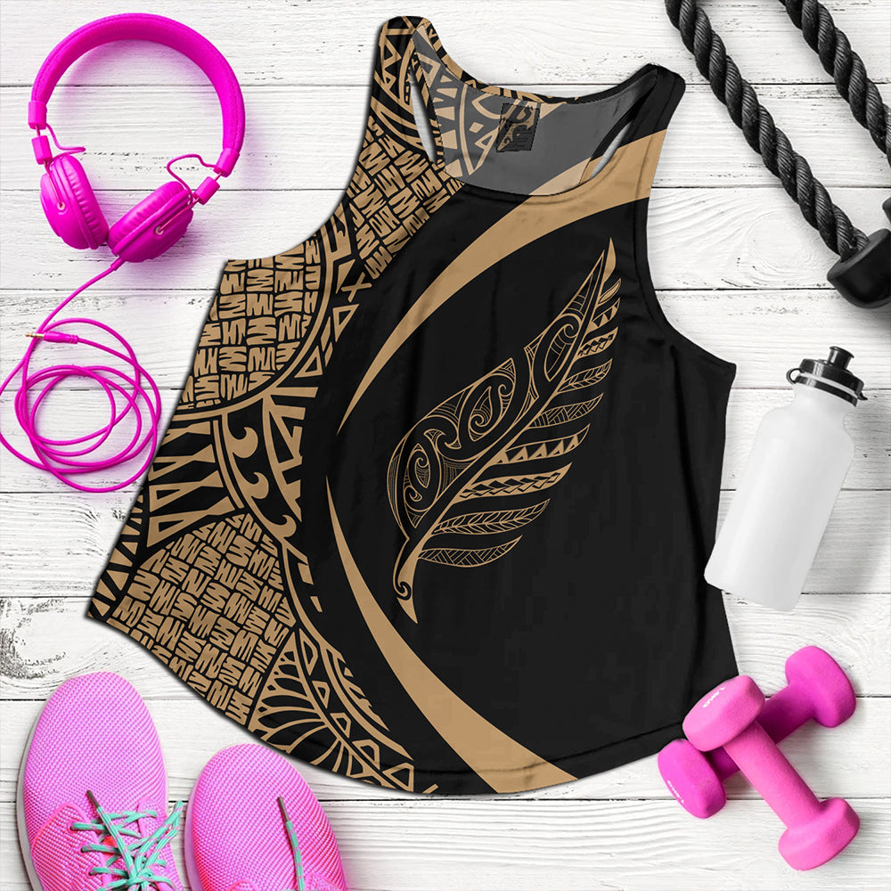 New Zealand Women Tank Silver Fern Lauhala Gold Circle