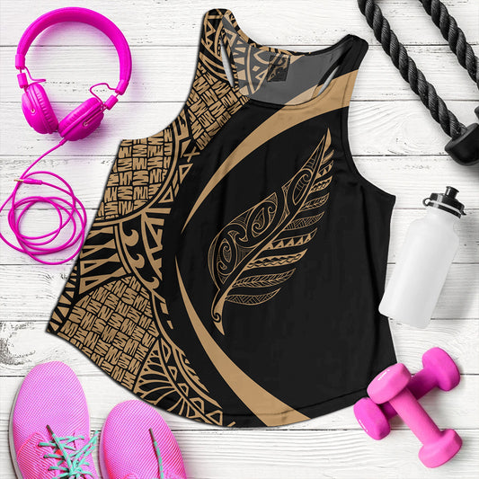 New Zealand Women Tank Silver Fern Lauhala Gold Circle