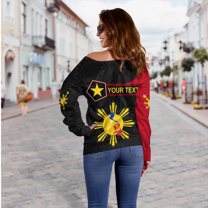 Philippines Off Shoulder Sweatshirt Custom Polynesian Filipino Simple Style