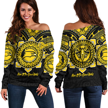 Hawaii Off Shoulder Sweatshirt Custom Nanakuli High & Intermediate School Home Of Golden Hawks Tribal Style