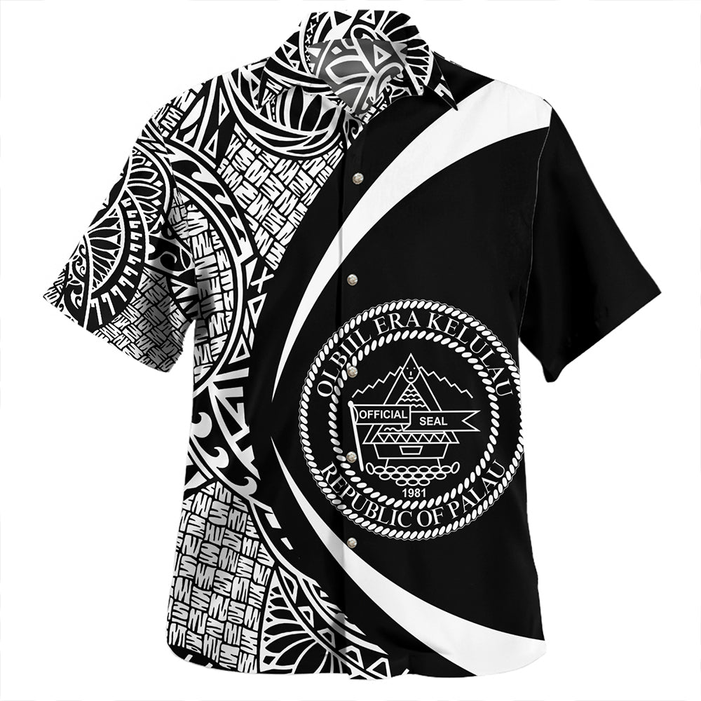 Palau Hawaiian Shirt Coat Of Arm Lauhala White Circle