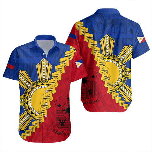 Philippines Short Sleeve Shirt Philippines Sun Polynesian With Flag