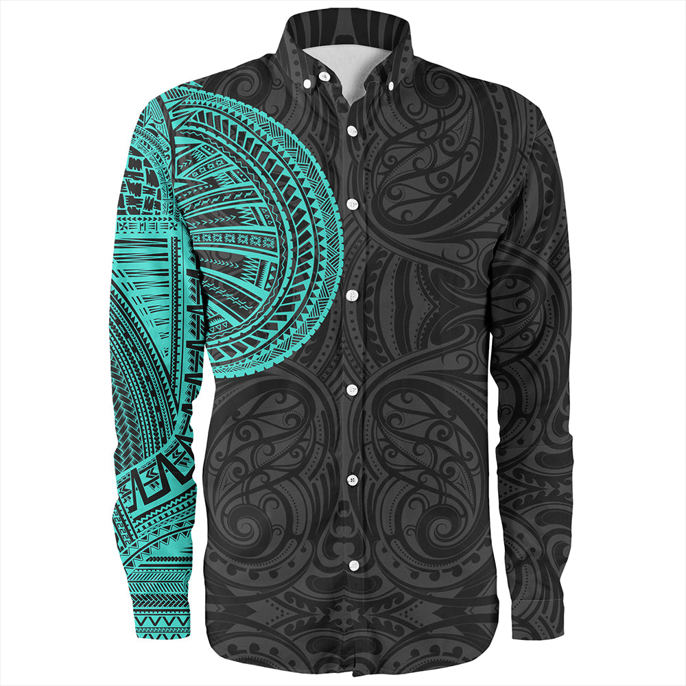 Samoa Tribal Maori Tattoo Roman Reigns Long Sleeve Shirt Turquoise