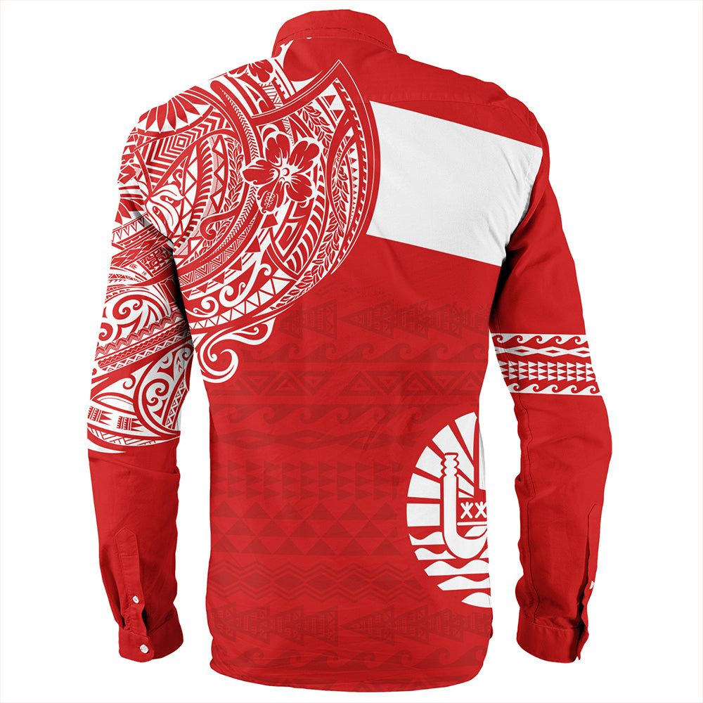 Polynesian Long Sleeve Shirt Tahiti Flag With Coat Of Arms