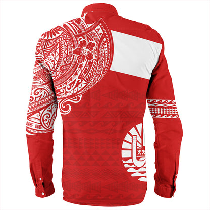 Polynesian Long Sleeve Shirt Tahiti Flag With Coat Of Arms