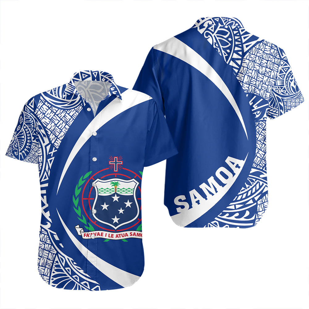 Samoa Short Sleeve Shirt Coat Of Arm Lauhala Rugby Circle