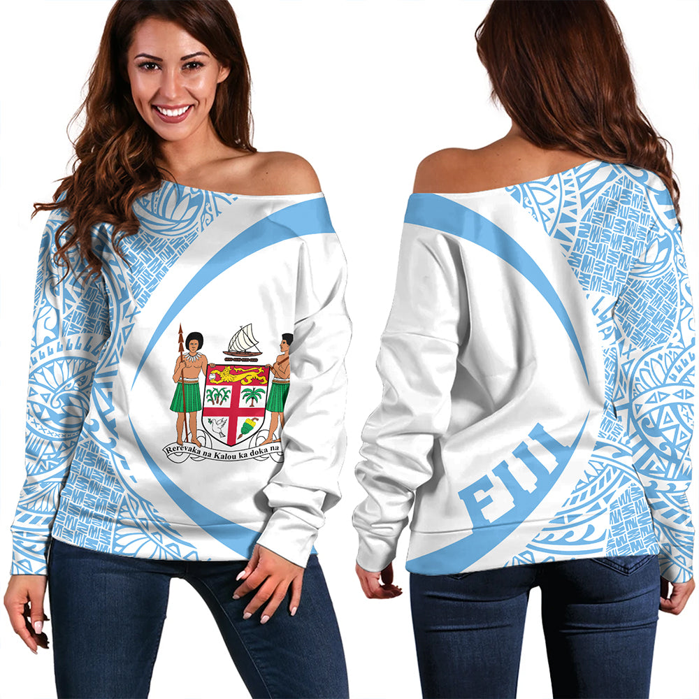 Fiji Off Shoulder Sweatshirt Coat Of Arm Lauhala Circle