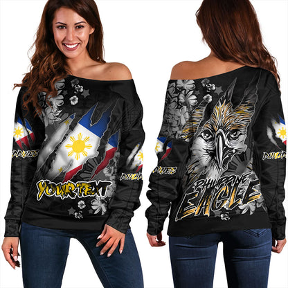 Philippines Custom Off Shoulder Sweatshirt Filipino Heritage Blood Inside Me