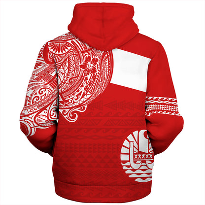 Polynesian Sherpa Hoodie Tahiti Flag With Coat Of Arms
