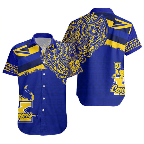 Hawaii Short Sleeve Shirt Henry J. Kaiser High School Flag With Crest Style