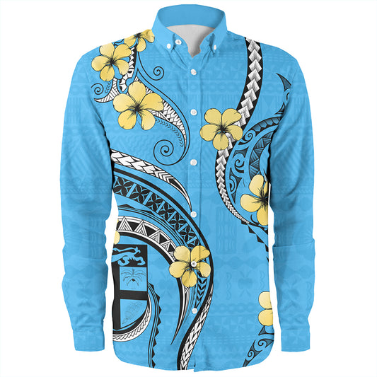 Fiji Long Sleeve Shirt Fiji Bula Style Plumeria Flower