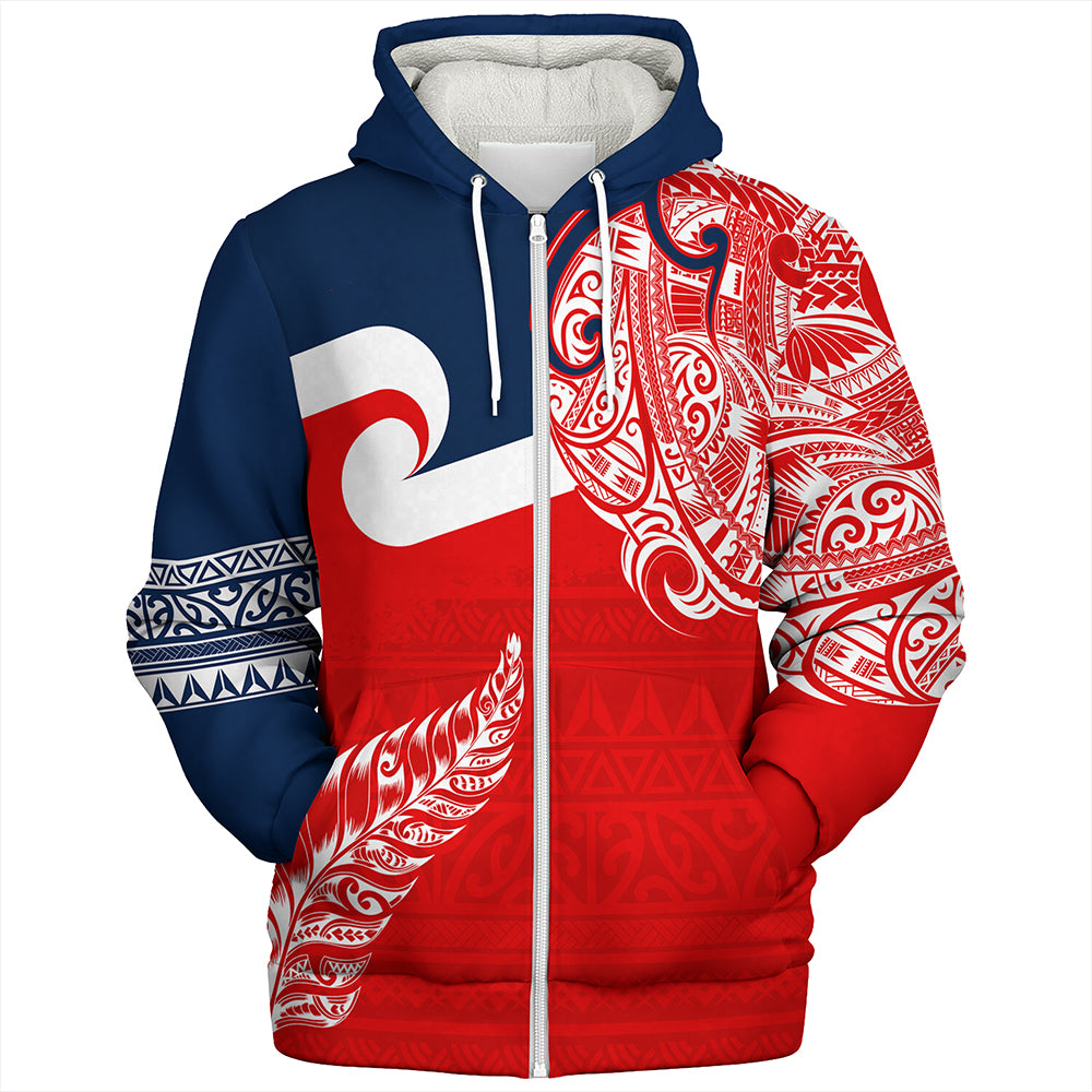 New Zealand Sherpa Hoodie Tino Rangatiratanga Maori With Silver Fern Version.2