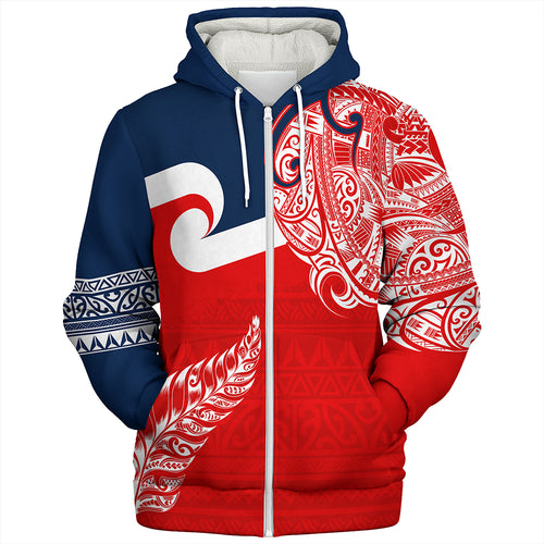 New Zealand Sherpa Hoodie Tino Rangatiratanga Maori With Silver Fern Version.2