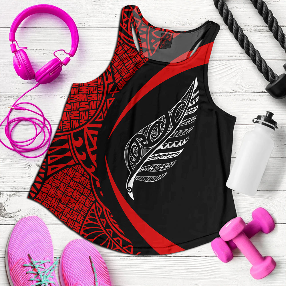 New Zealand Women Tank Silver Fern Maori Flag Lauhala Circle