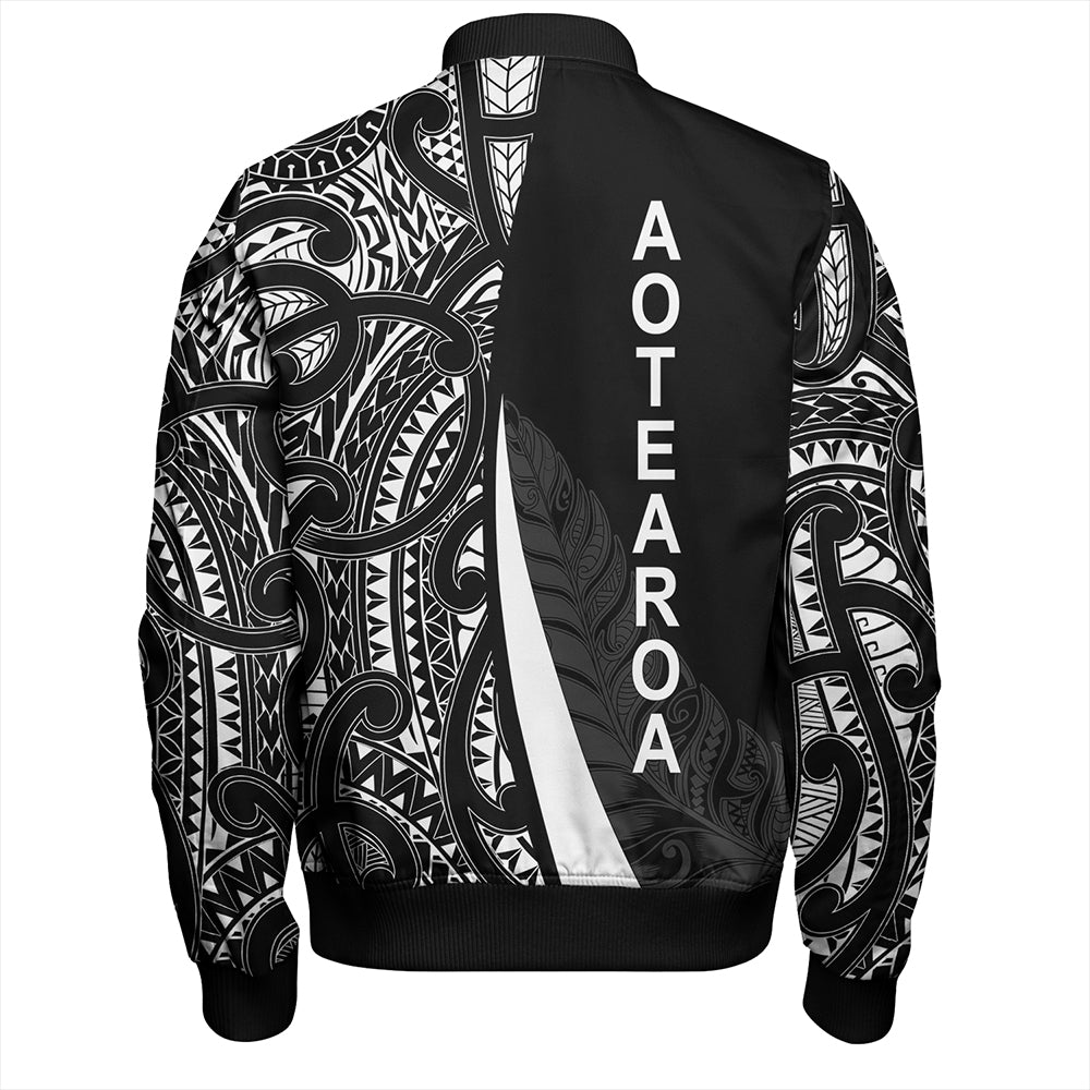 New Zealand Bomber Jacket Country Aotearoa Maori Pattern Silver Fern