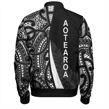 New Zealand Bomber Jacket Country Aotearoa Maori Pattern Silver Fern