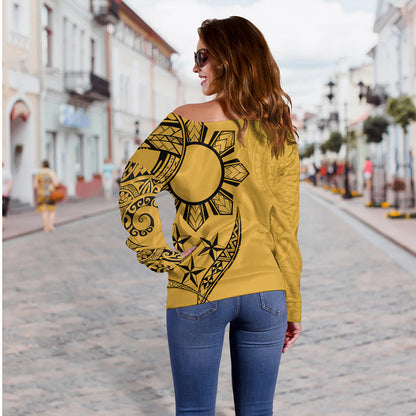 Philippines Off Shoulder Sweatshirt Tribal Sun In My Heart Gold Style