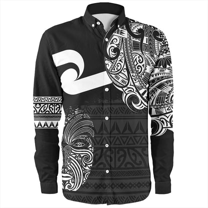 New Zealand Long Sleeve Shirt Tino Rangatiratanga Maori Mask Black
