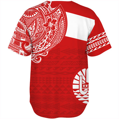 Polynesian Baseball Shirt Tahiti Flag With Coat Of Arms