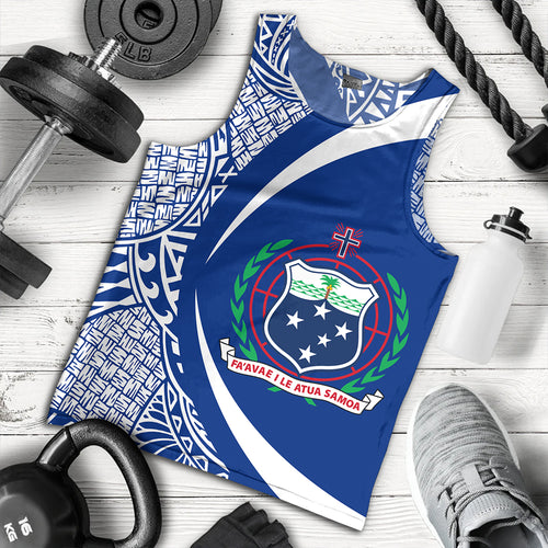 Samoa Tank Top Coat Of Arm Lauhala Rugby Circle