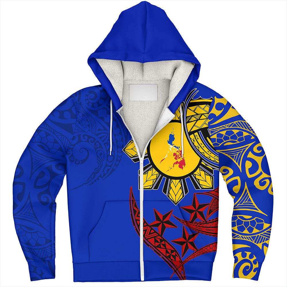 Philippines Sherpa Hoodie Tribal Sun In My Heart Color Flag Style