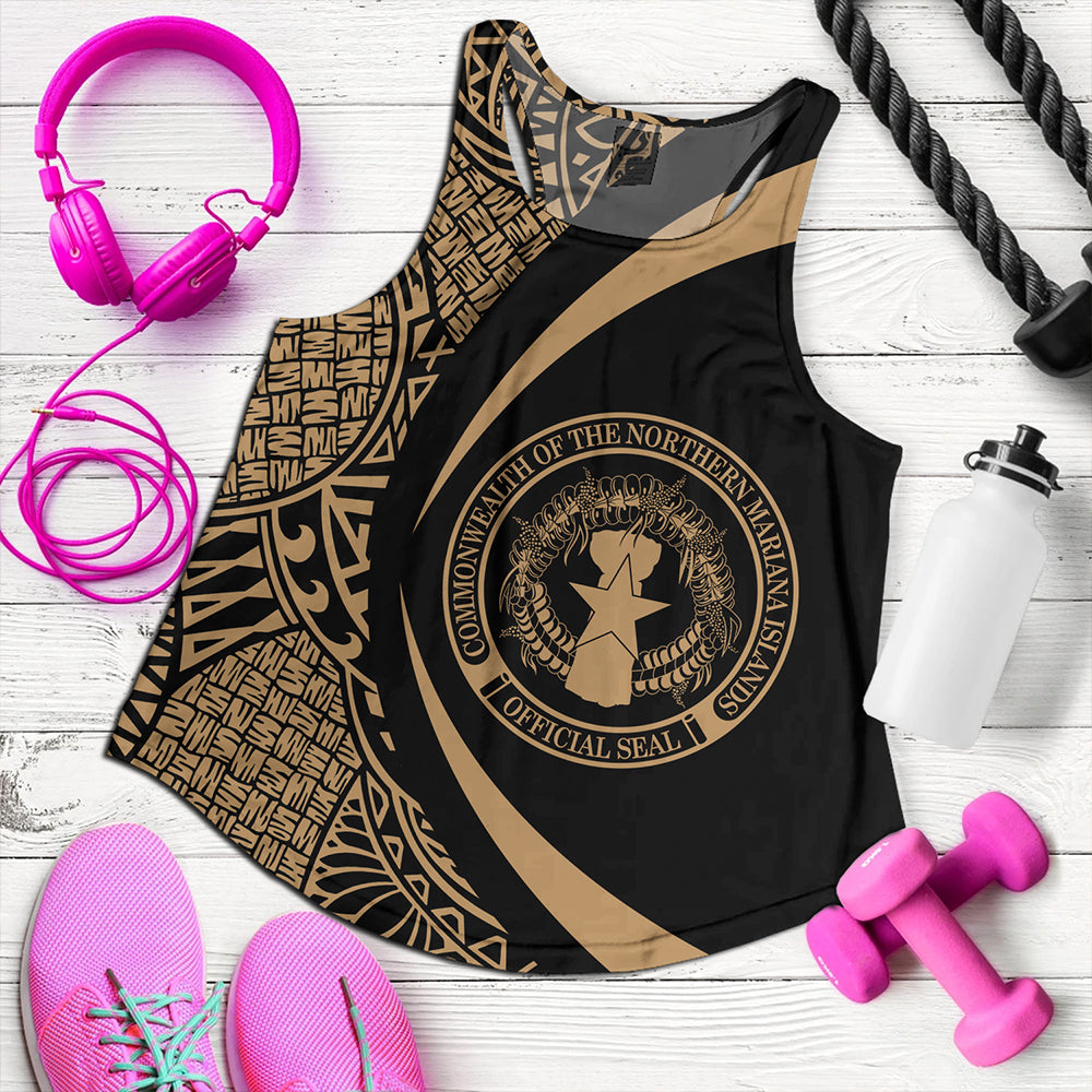 Northern Mariana Islands Women Tank Coat Of Arm Lauhala Gold Circle
