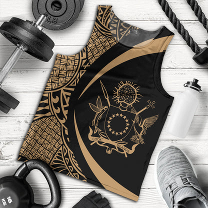 Cook Islands Tank Top Coat Of Arm Lauhala Gold Circle
