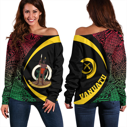 Vanuatu Off Shoulder Sweatshirt Coat Of Arm Lauhala Circle