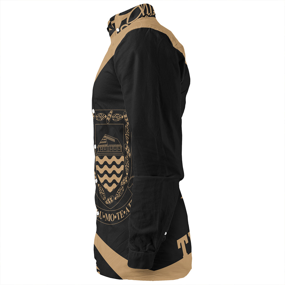 Tuvalu Long Sleeve Shirt Coat Of Arm Lauhala Gold Circle