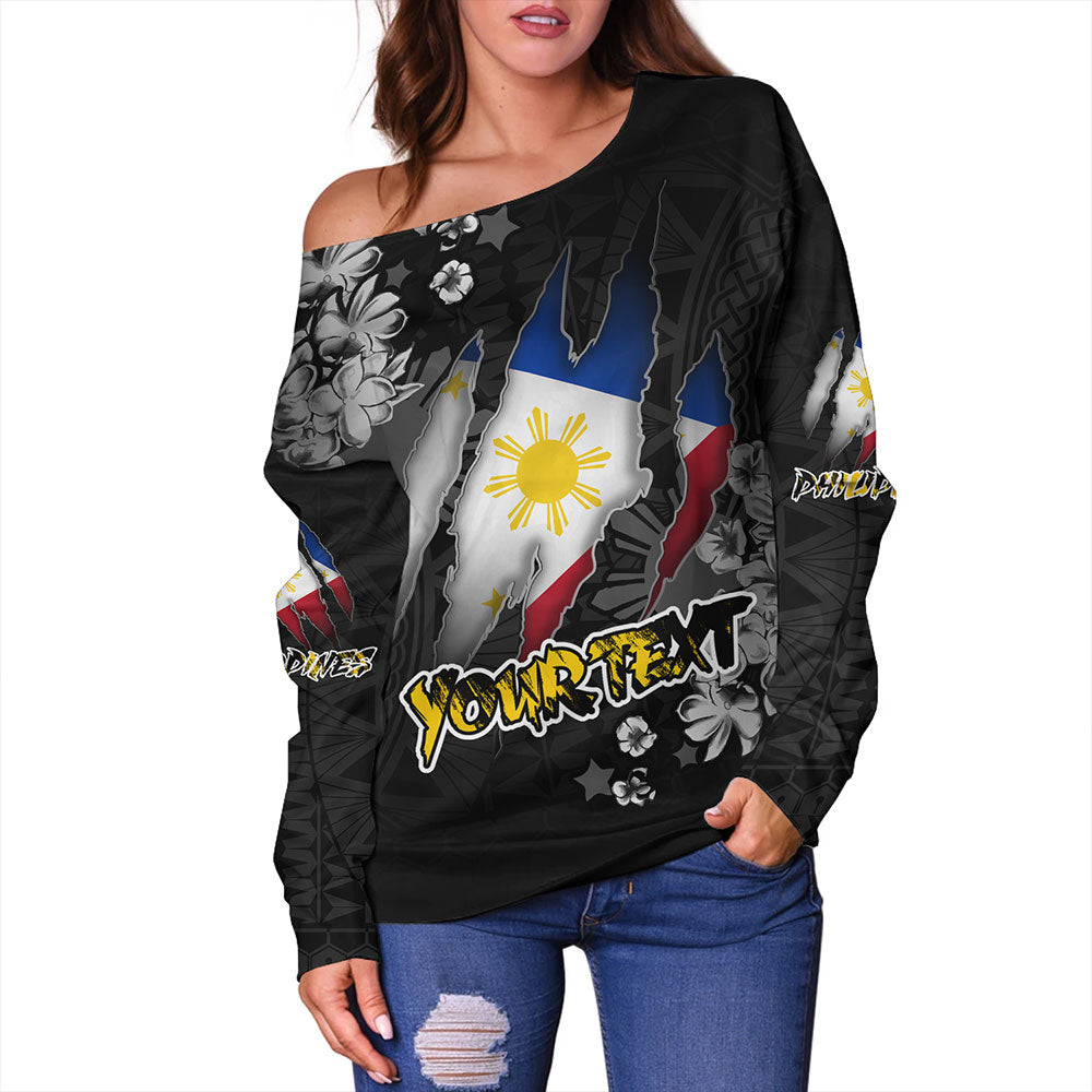 Philippines Custom Off Shoulder Sweatshirt Filipino Heritage Blood Inside Me