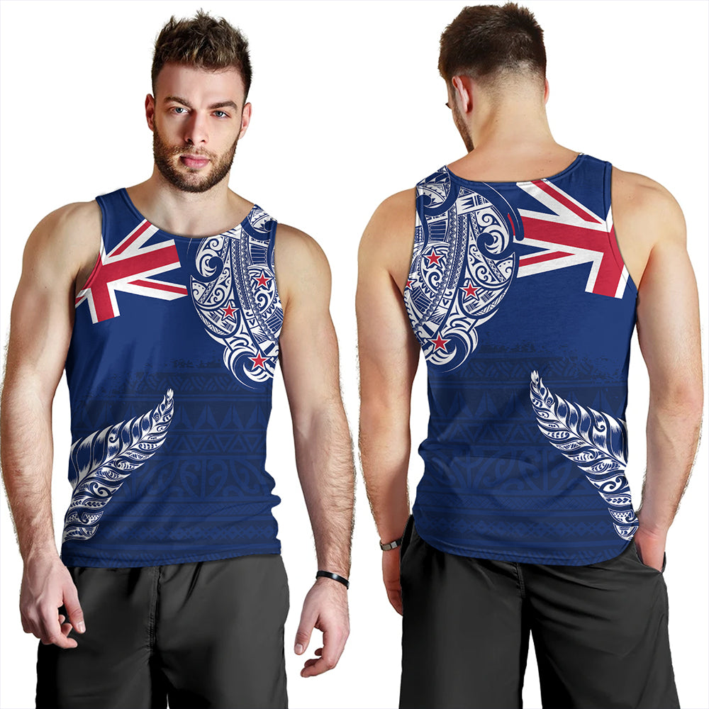 New Zealand Tank Top Aotearoa Maori Tribal Flag With Silver Frern