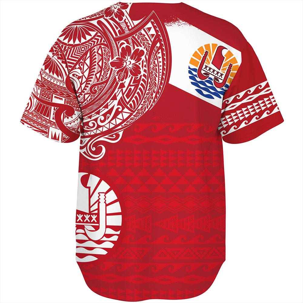 Polynesian Baseball Shirt French Polynesia Flag With Coat Of Arms