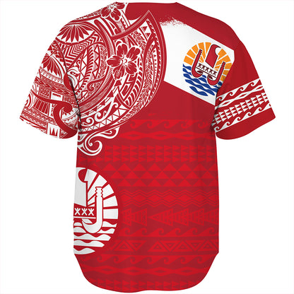 Polynesian Baseball Shirt French Polynesia Flag With Coat Of Arms