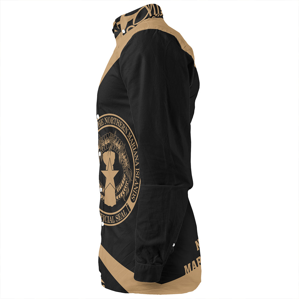 Northern Mariana Islands Long Sleeve Shirt Coat Of Arm Lauhala Gold Circle