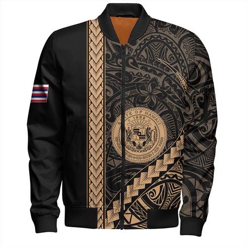 Hawaii Bomber Jacket Tribal Polynesian Coat Of Arms Gold