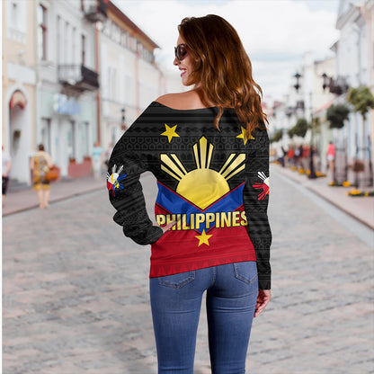 Philippines Off Shoulder Sweatshirt Custom - Philippines Sun Star Sport Style Polynesian