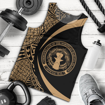 Northern Mariana Islands Tank Top Coat Of Arm Lauhala Gold Circle