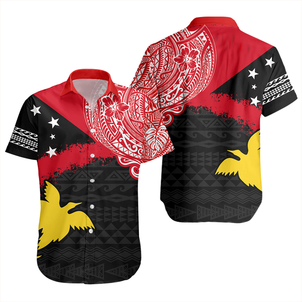 Papua Short Sleeve Shirt Melanesian Flag With Coat Of Arms