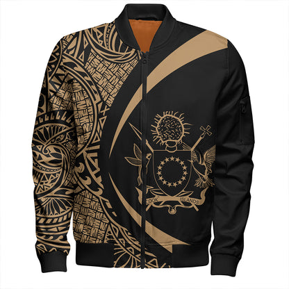 Cook Islands Bomber Jacket Coat Of Arm Lauhala Gold Circle