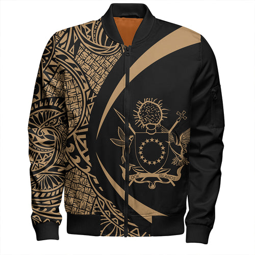Cook Islands Bomber Jacket Coat Of Arm Lauhala Gold Circle