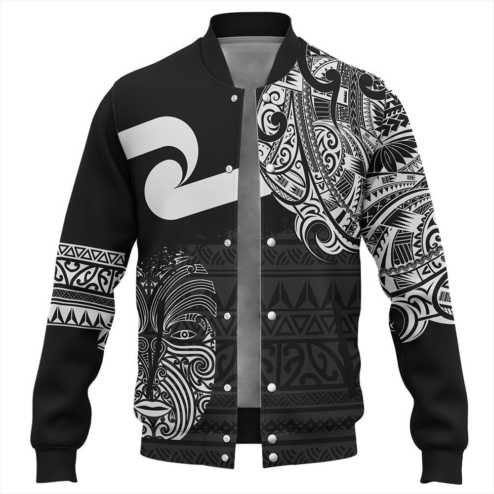 New Zealand Baseball Jacket Tino Rangatiratanga Maori Mask Black