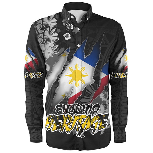 Philippines Custom Long Sleeve Shirt Filipino Heritage Blood Inside Me