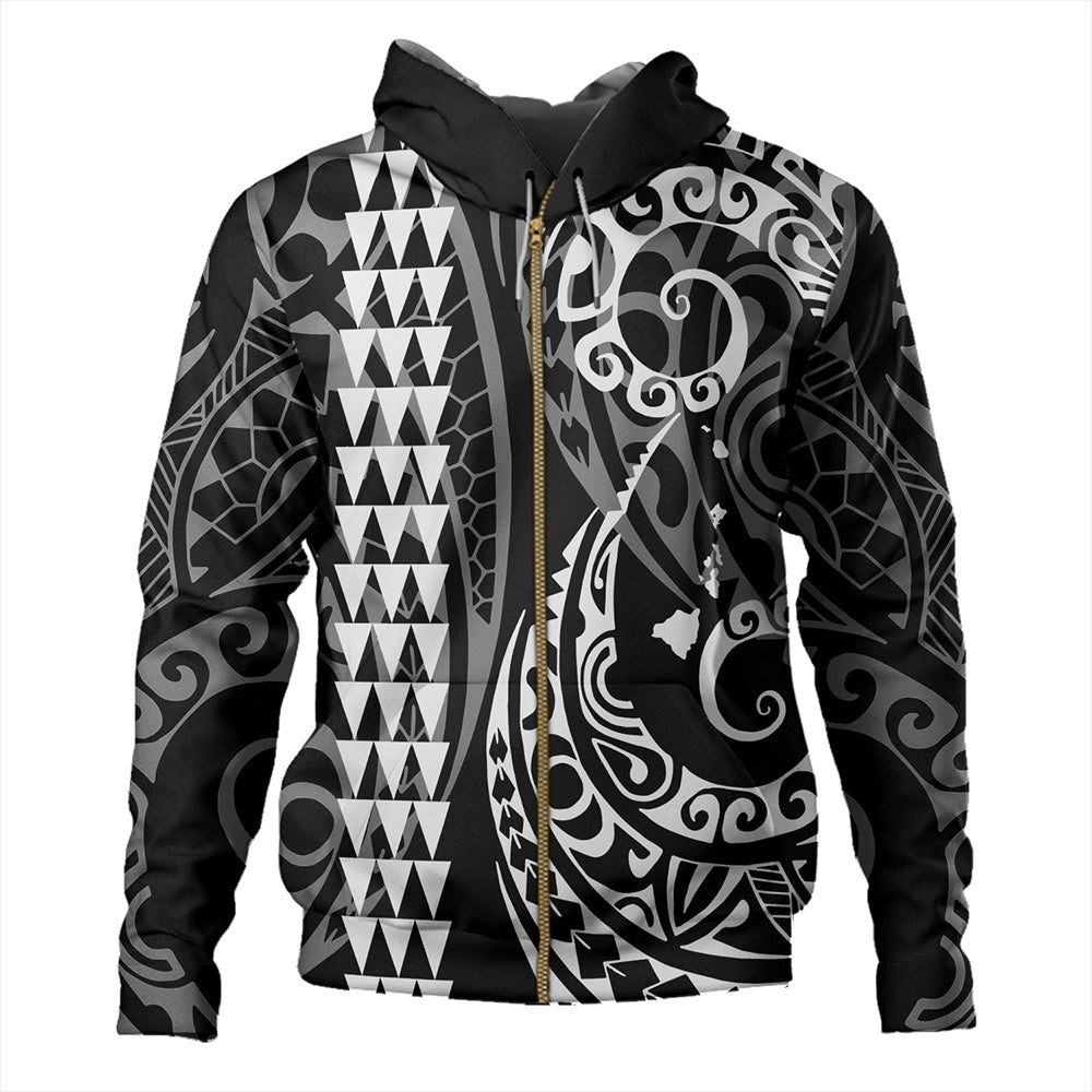 Hawaii Hoodie Hawaiian Map Kakau Style White