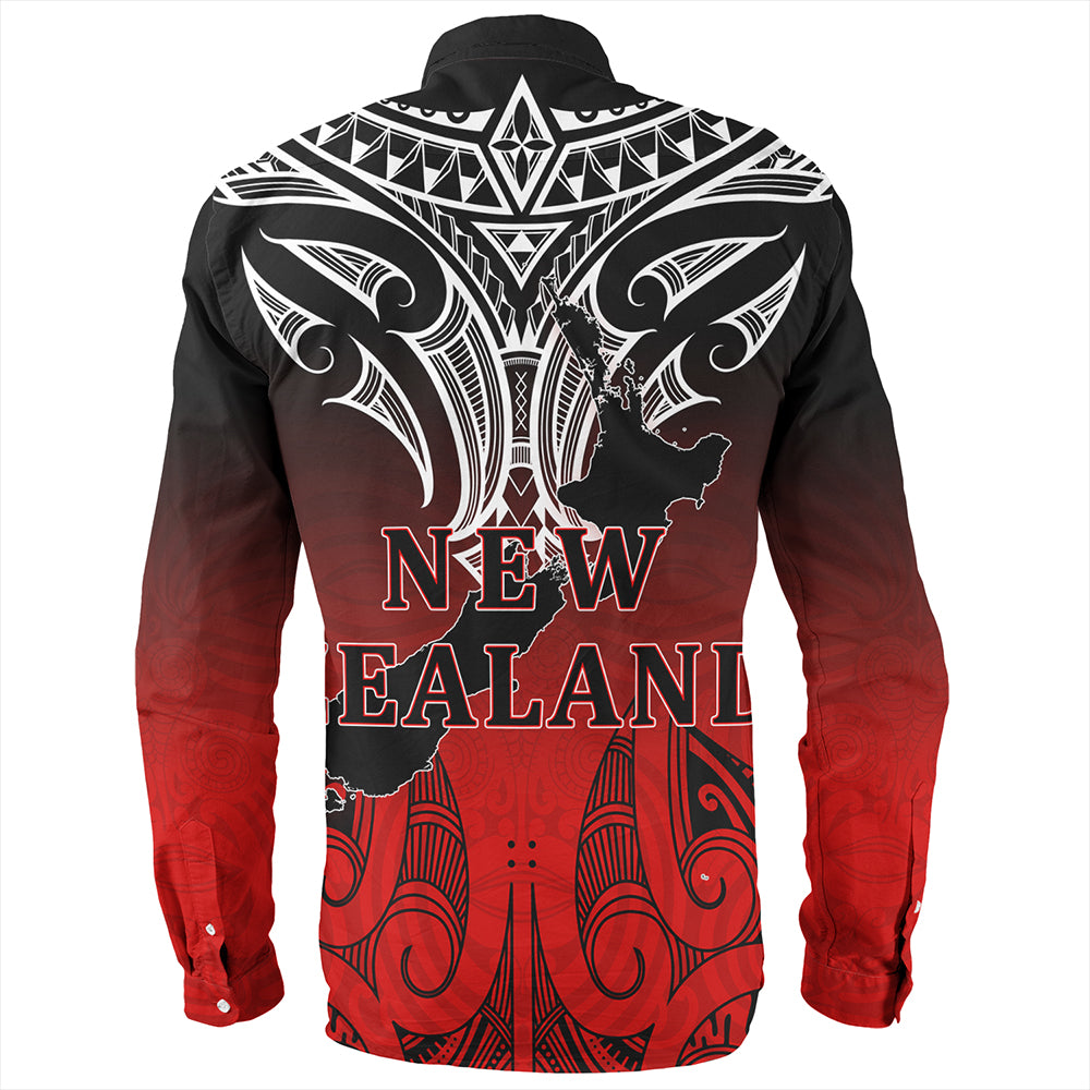 New Zealand Long Sleeve Shirt Maori Kiwi Bird Symbols Map