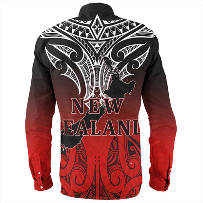 New Zealand Long Sleeve Shirt Maori Kiwi Bird Symbols Map