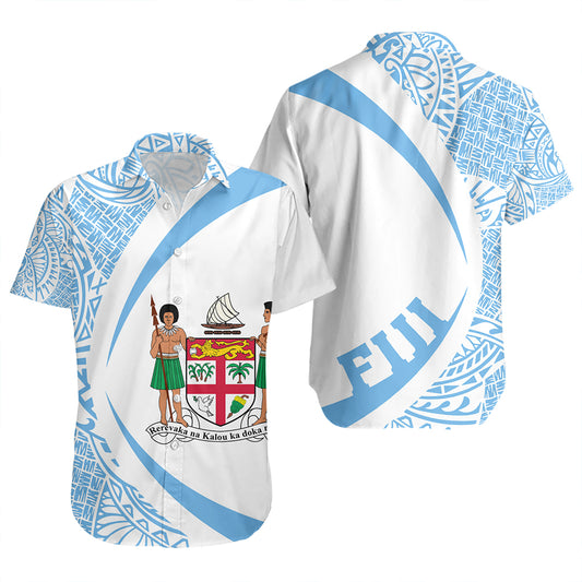 Fiji Short Sleeve Shirt Coat Of Arm Lauhala Circle
