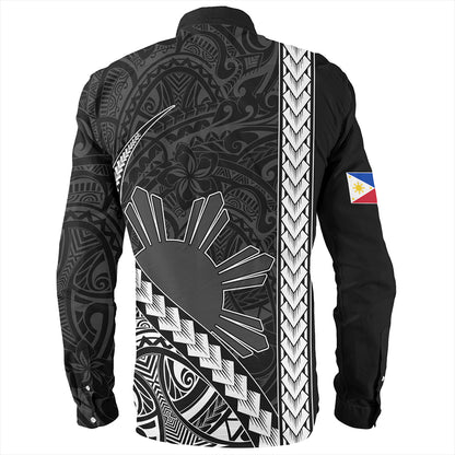 Philippines Long Sleeve Shirt Tribal Polynesian Sun Gray