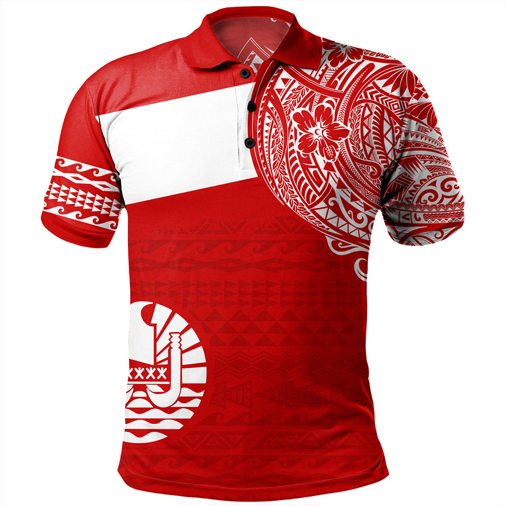 Polynesian Polo Shirt Tahiti Flag With Coat Of Arms